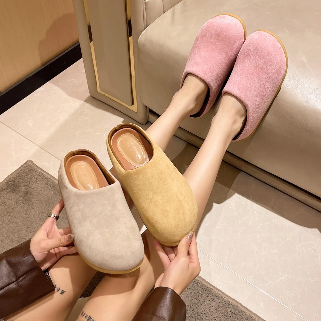 小众丑萌大头鞋2024新款复古博肯鞋女包头半拖鞋外穿一脚蹬懒人鞋