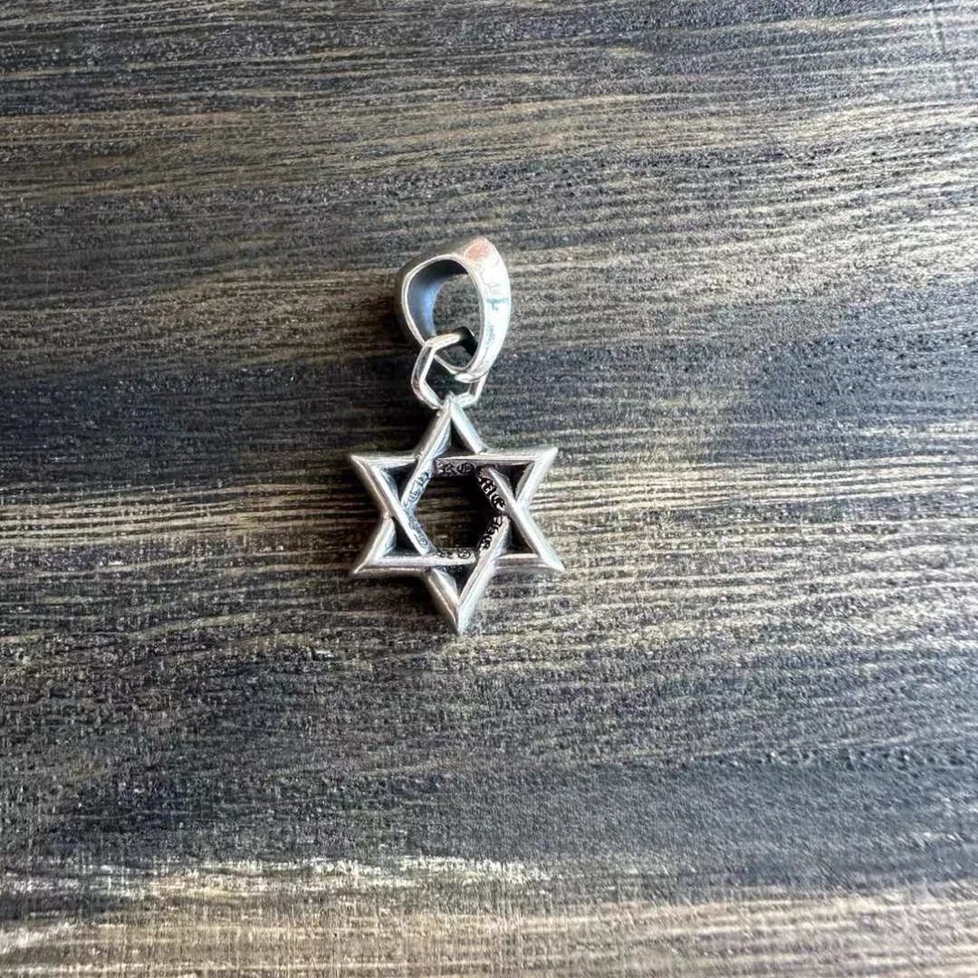 坠链均925银 六芒星 925银复古做旧中号六芒星吊坠