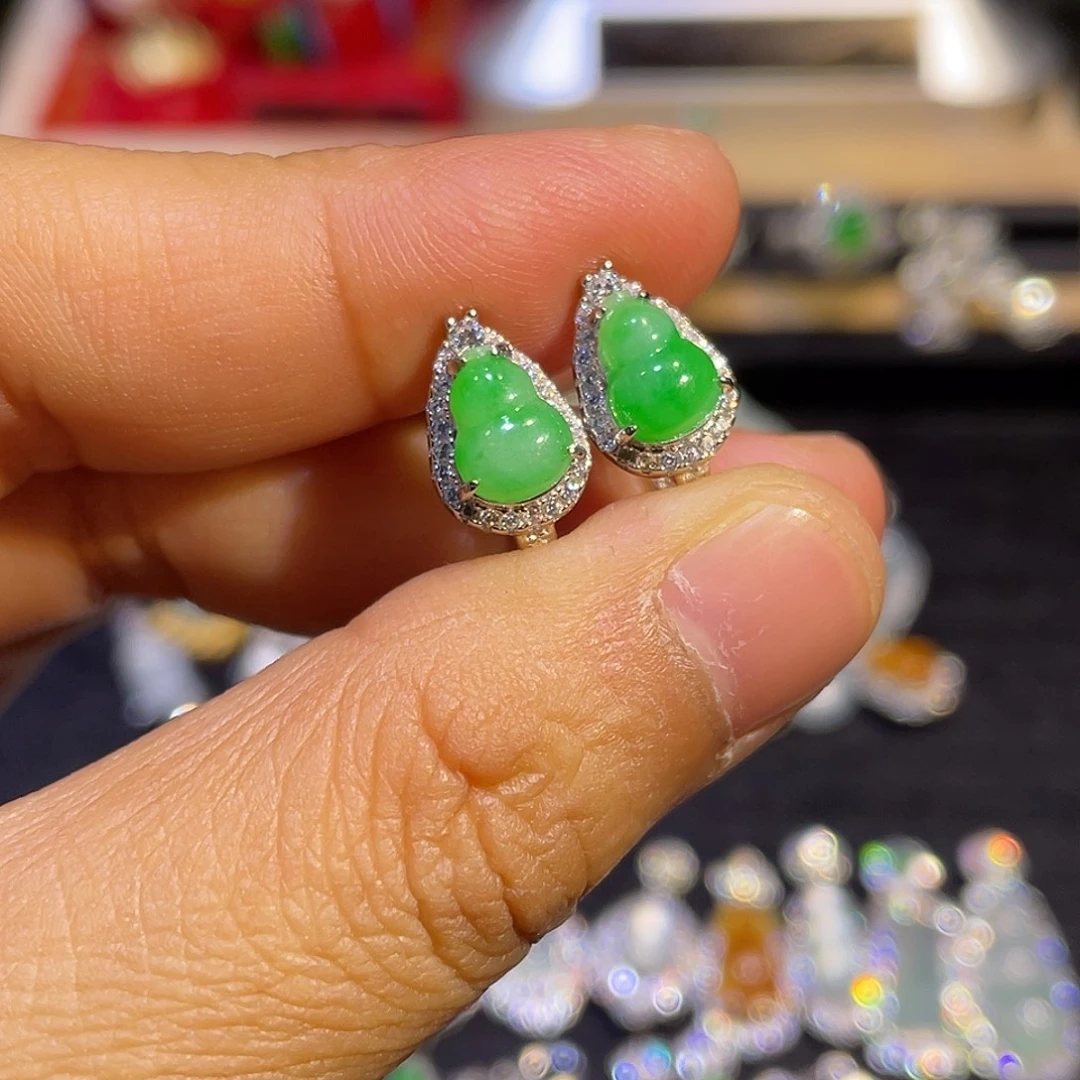 翡翠银S925镶嵌耳环