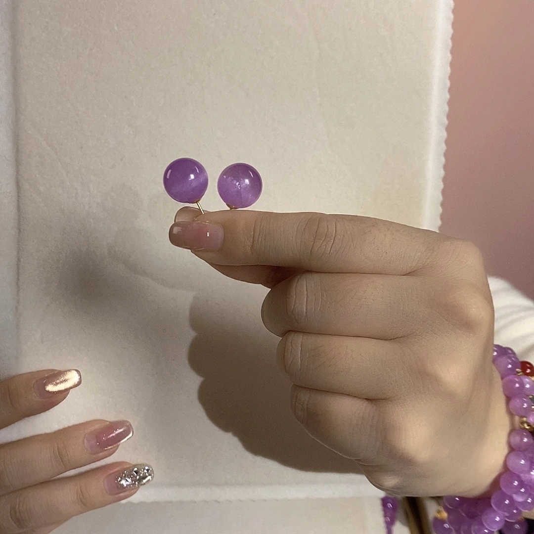 18K金镶嵌18K紫锂辉高冰收藏级耳钉13+锂辉石