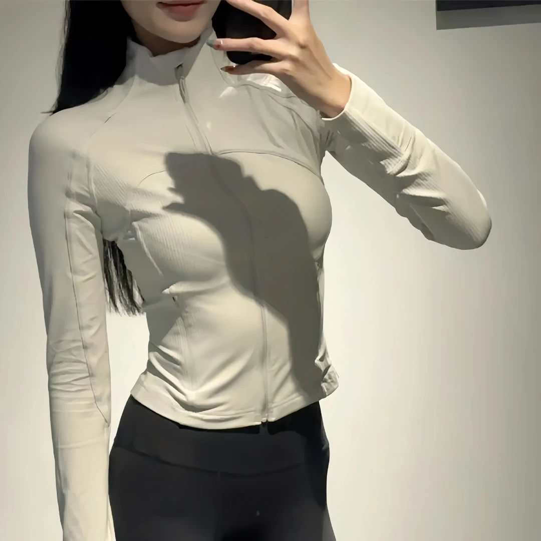 lulu 短款define纯色立领上衣运动螺纹平纹拉链瑜伽服外套女