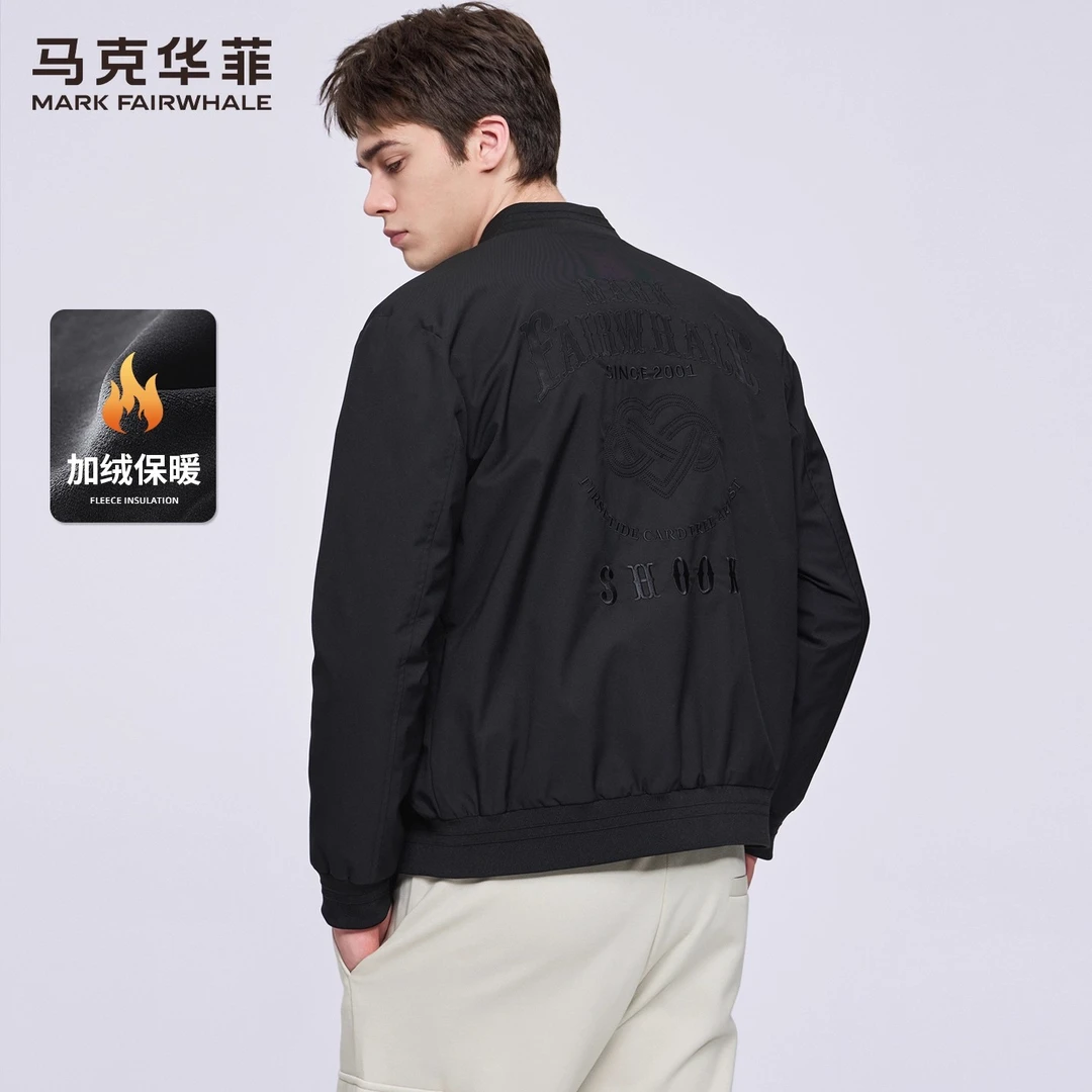 【加绒】马克华菲刺绣棒球领夹克男装2025秋冬新款潮牌飞行员外套
