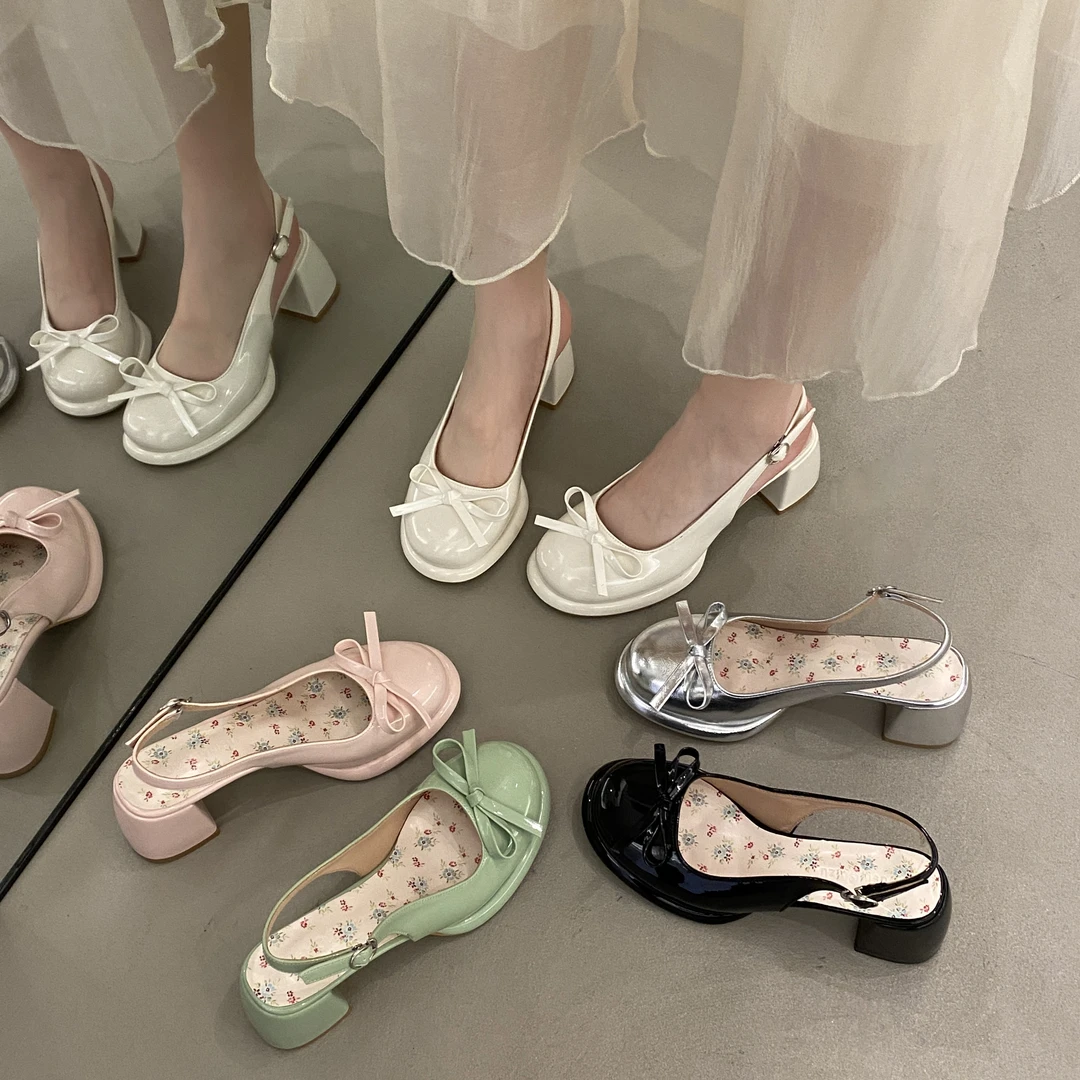 贾不假凉拖鞋女外穿2025夏款厚底凉鞋蝴蝶结高跟鞋粗跟绝美凉单鞋