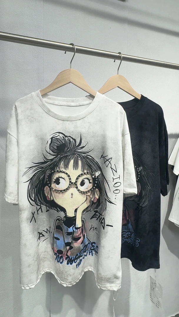 潮牌女装大T纯棉百搭白色时尚休闲百搭夏季简约宽松印花