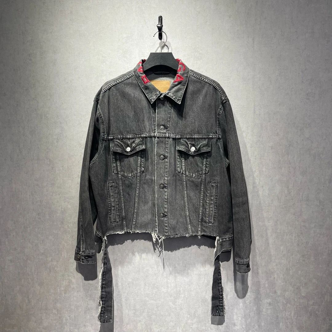 未使用 Balenciaga/巴黎世家 领口刺绣logo灰色牛仔外套/42码/