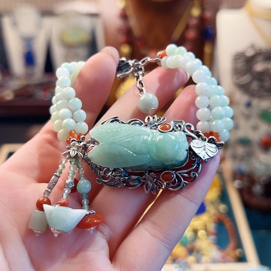 翡翠银S925镶嵌手链手链