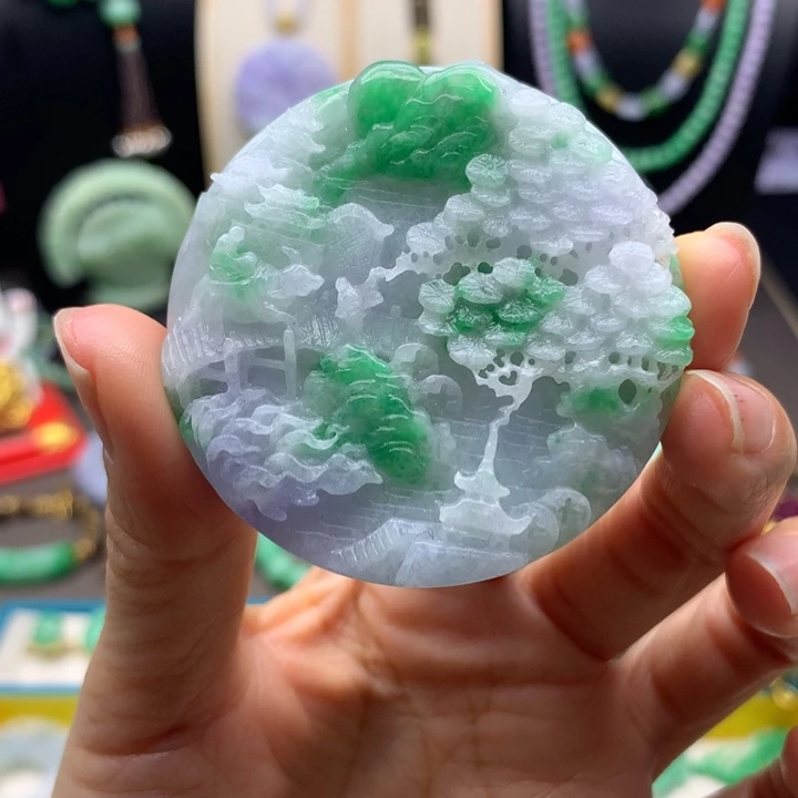 翡翠未镶嵌颈饰翡翠山水牌