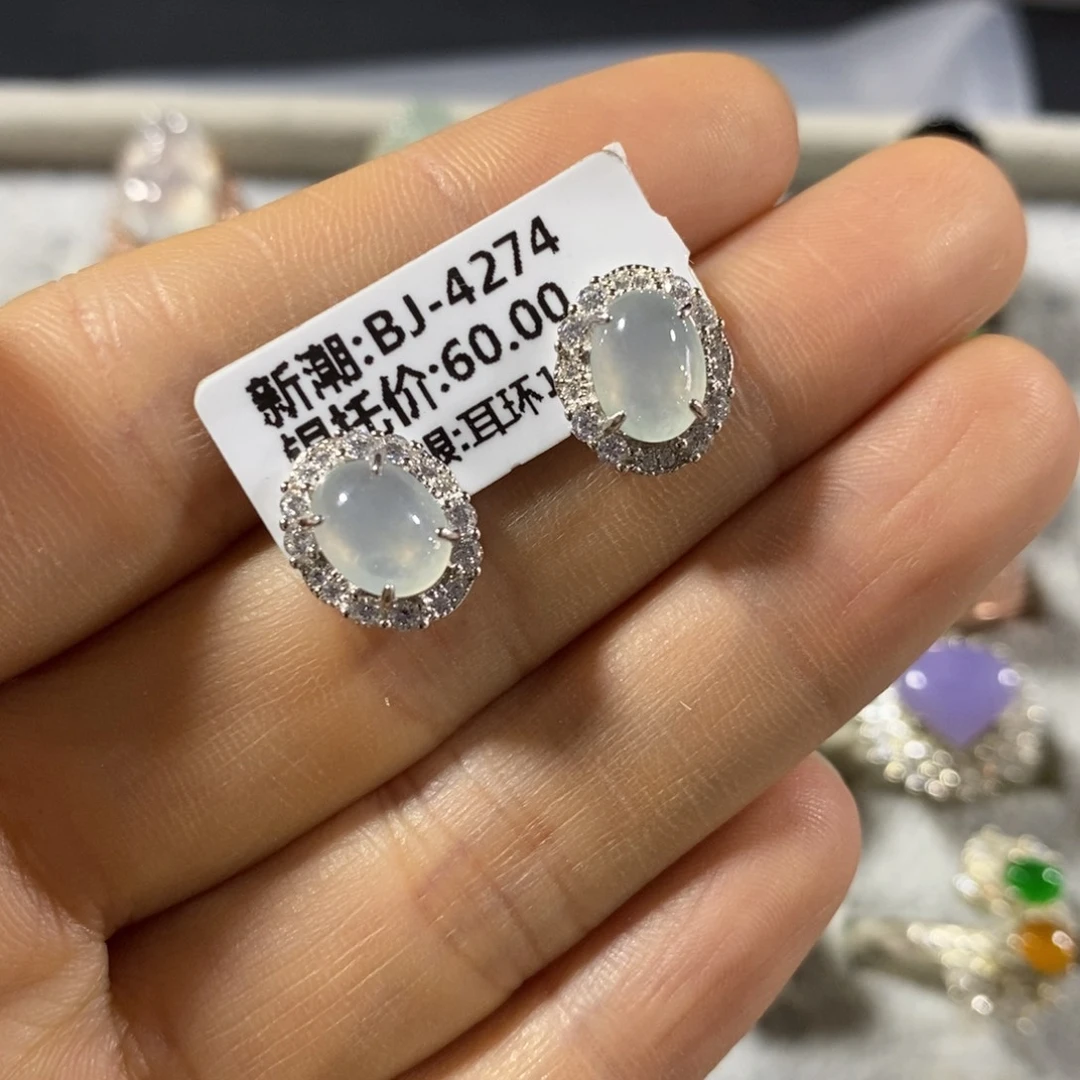 银S925镶嵌翡翠耳饰耳钉