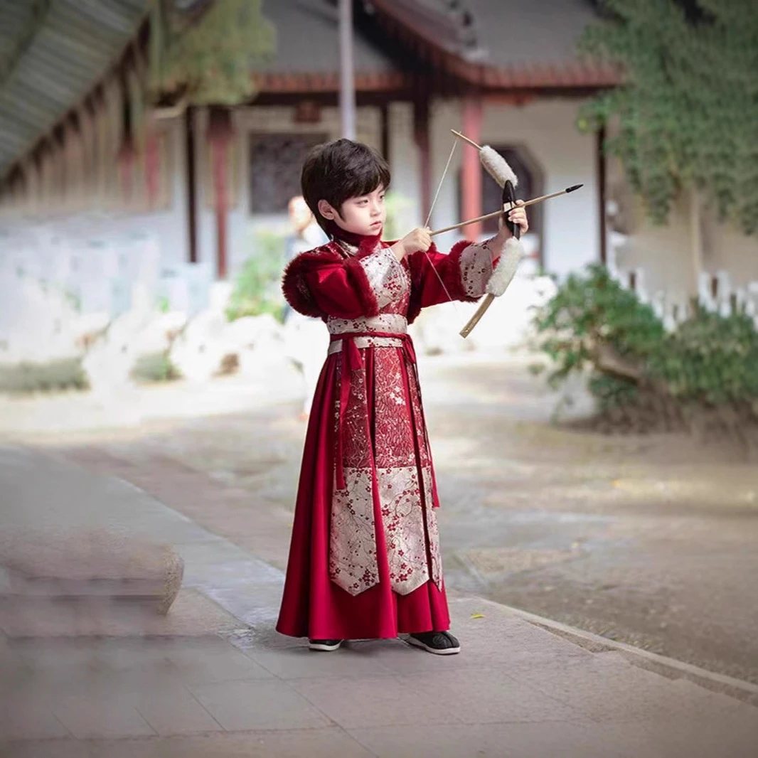 汉服男童秋冬新款男孩帅气公子服加绒加厚拜年服儿童古装