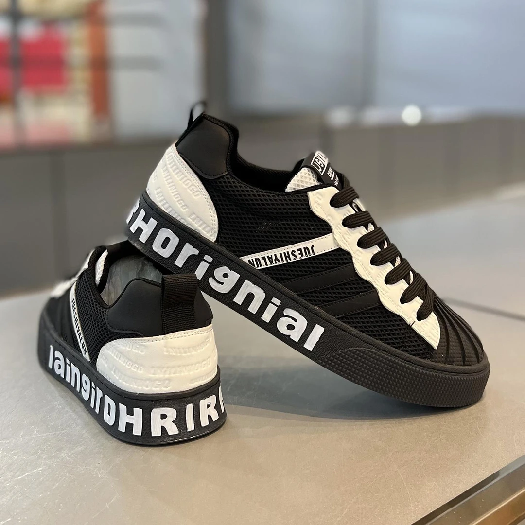 【香港DcSU&Shoes官方正品】字母拼接板鞋皮网透气百搭系带阿甘鞋