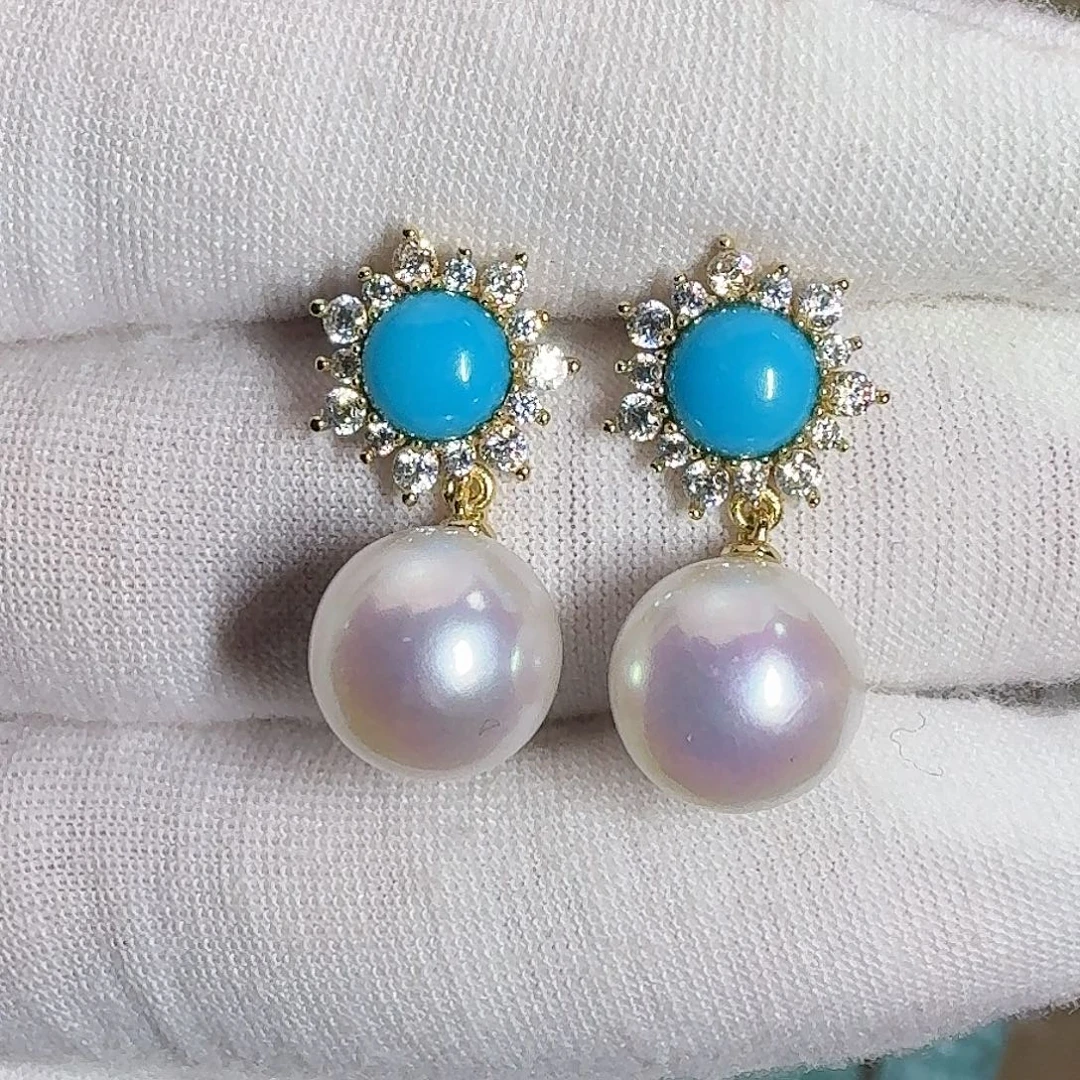 绿松石未镶嵌珠宝奇石优雅耳钉