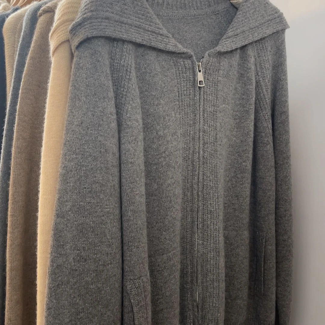 LP双拉链连帽羊绒开衫