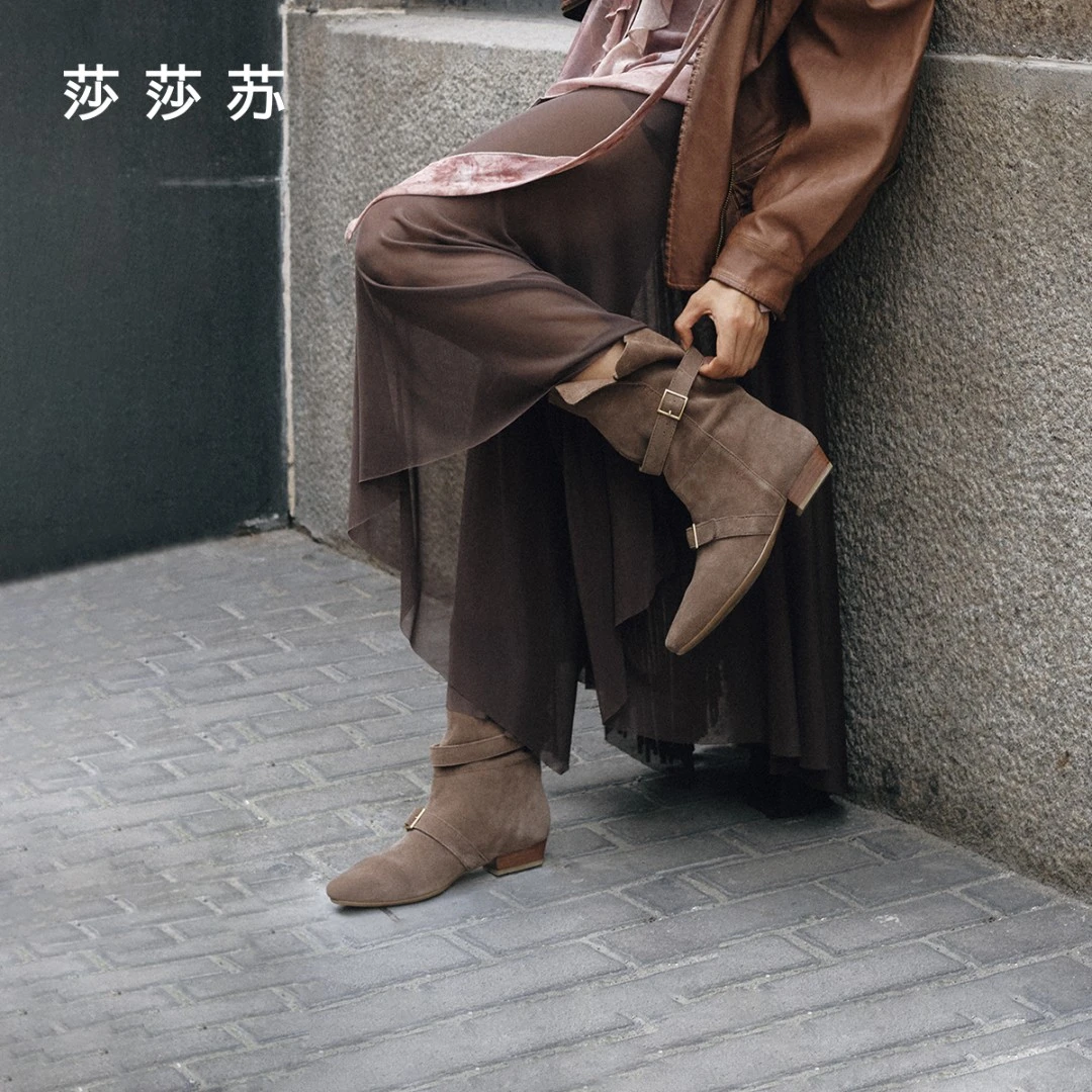 自由牧歌莎莎苏流光风西部牛仔靴休闲草原度假低跟靴子ZA65703-42