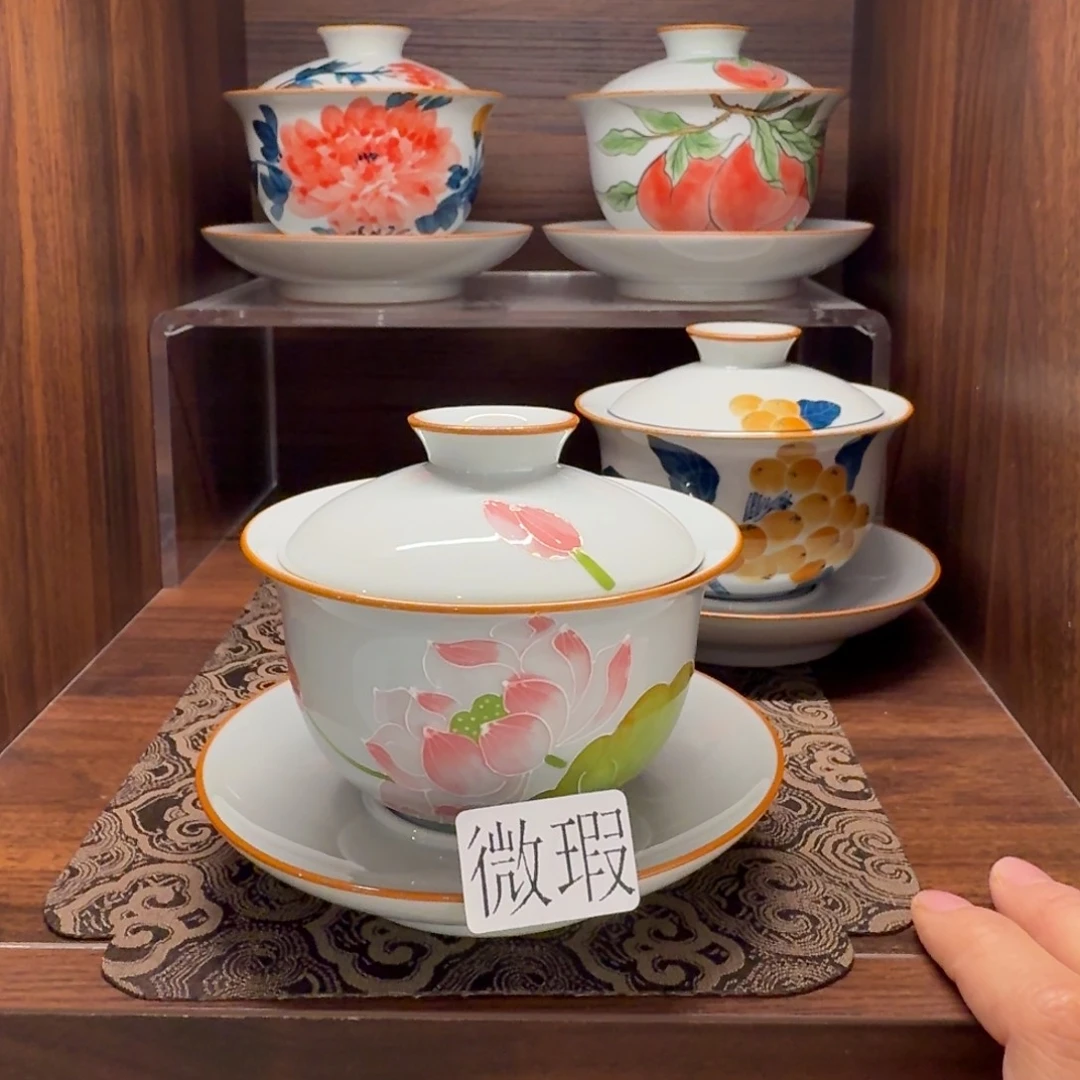 釉下手绘茶具微瑕