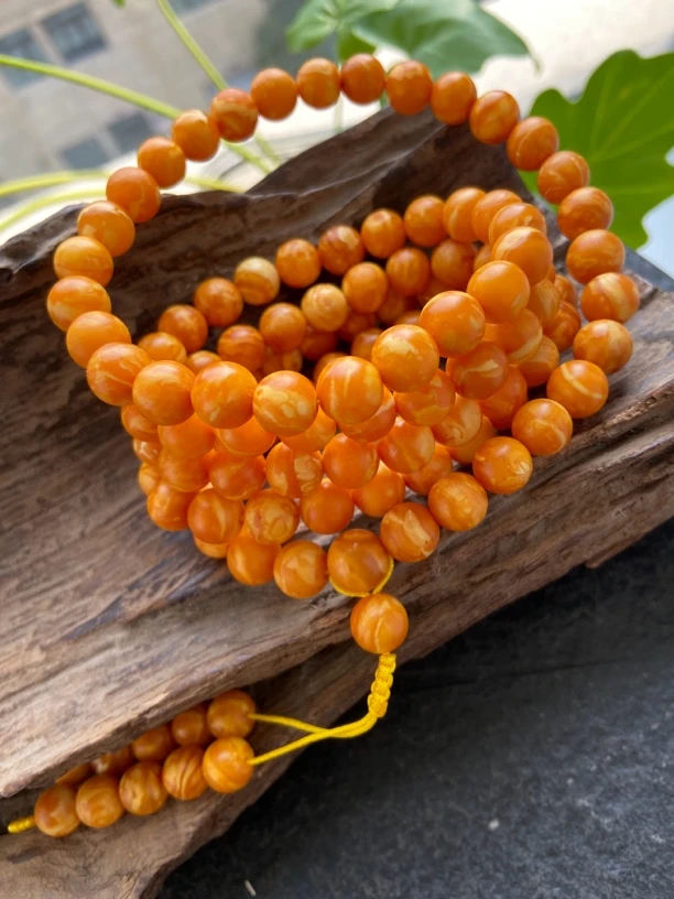 天然欧洲回流老蜜蜡瓷白橘皮妖花108佛珠多圈一款多戴