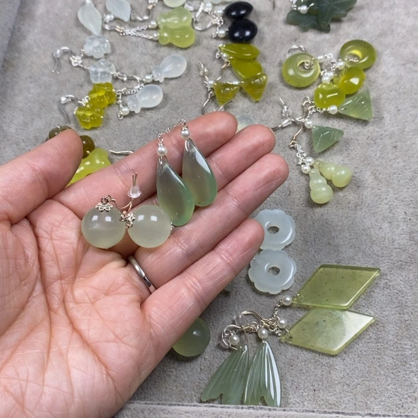 【闪购商品】蛇纹石玉挂件耳饰耳环项链未镶嵌欢**冰