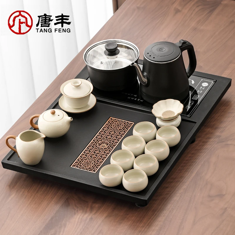 唐丰新款功夫茶具茶台一整套装全自动烧水壶一体人造乌金石头茶盘