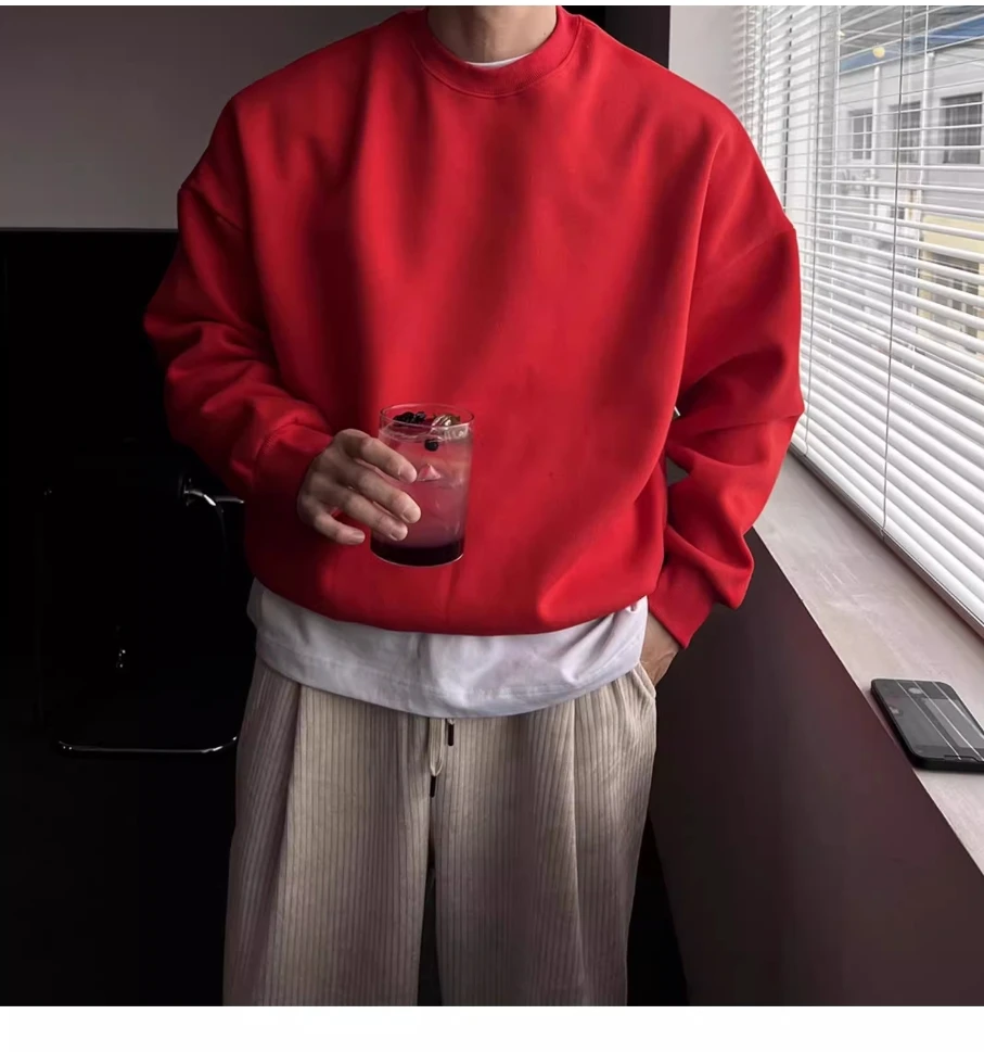 300斤大码新年红色长袖圆领套头春秋冬加厚加绒连帽男款红卫衣