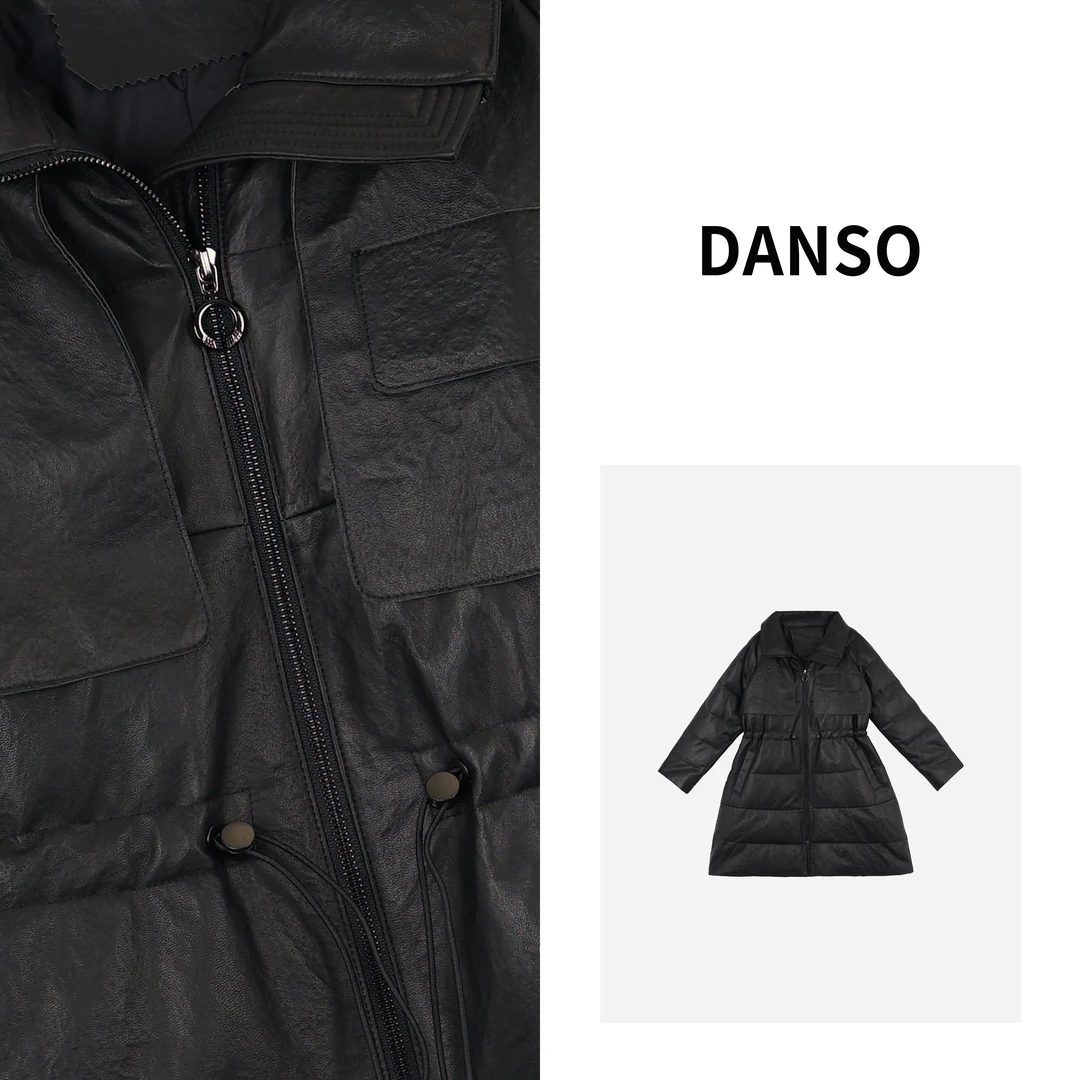 DANSO 【风衣皮羽】皮羽绒服加厚长款抽绳收腰外套 SW0404
