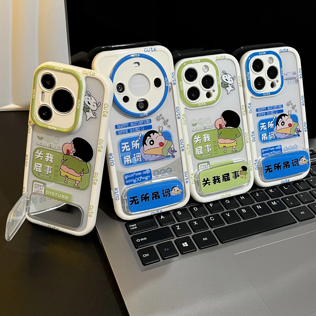 卡通搞怪小新镜面支架适用苹果16手机壳iPhone华为vivo小米15oppo