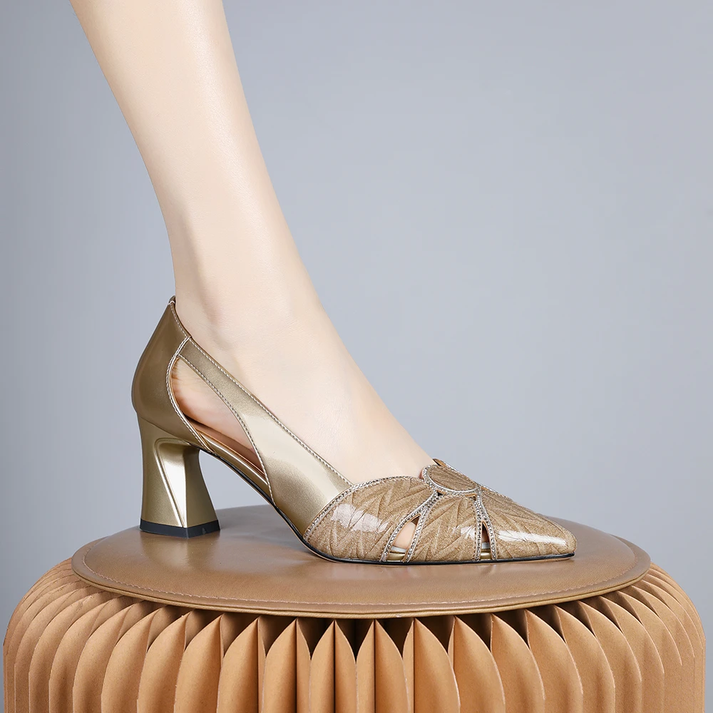 妮彩诗2024年新款法式设计镂空单鞋女气质不累脚女鞋优雅尖头1702