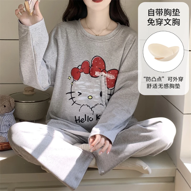 卡通睡衣女款爆款2025新款春秋季带胸垫长袖长裤套装家居服可外穿