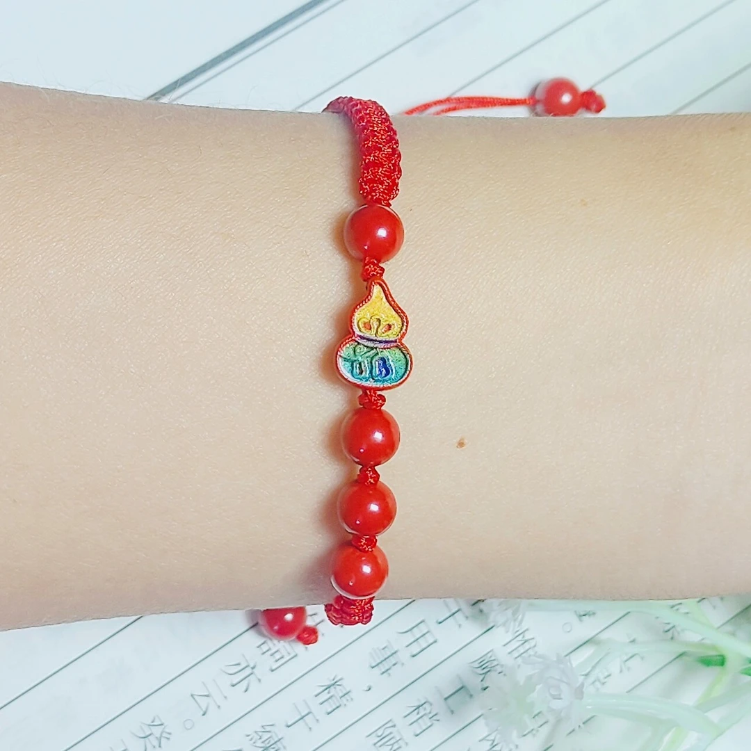 含辰砂工艺品高含量朱砂彩绘朱砂葫芦手链纯手工编制本命年红绳