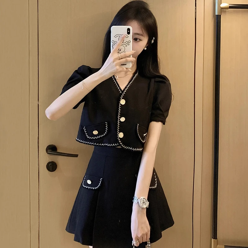 【两件套】小香风套装夏装2025新款气质高级感显瘦裙子两件套D1166