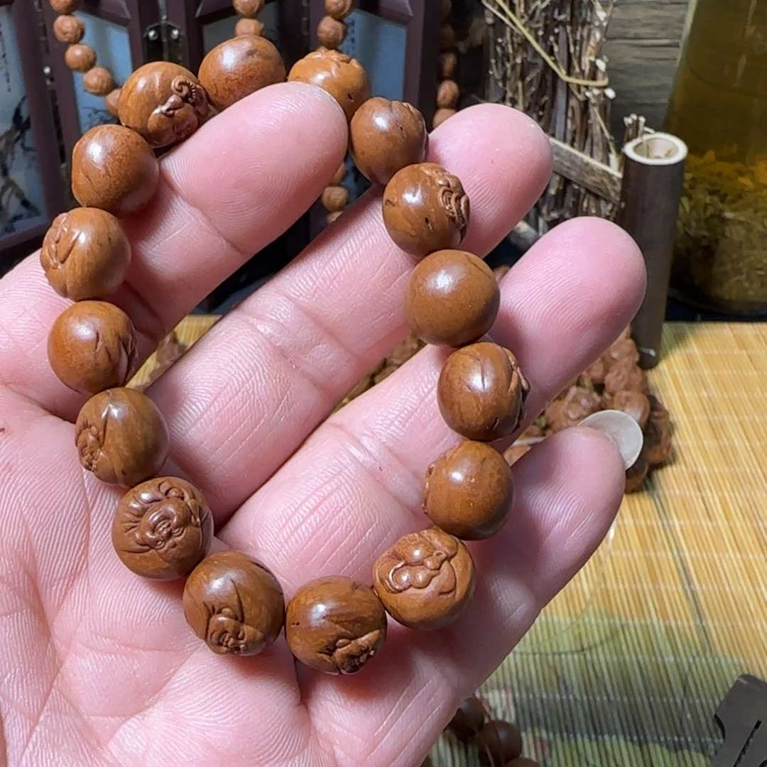 寅*精工手修龙纹桃核弥勒手串
