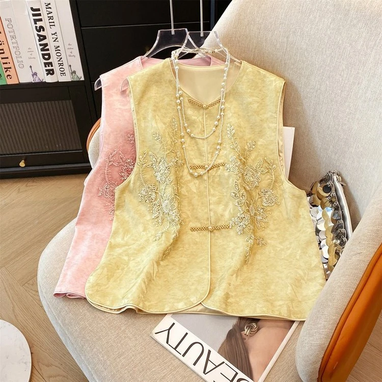 夏季百搭减龄薄款马夹时尚高端气质宽松提花显瘦国风新中式马甲