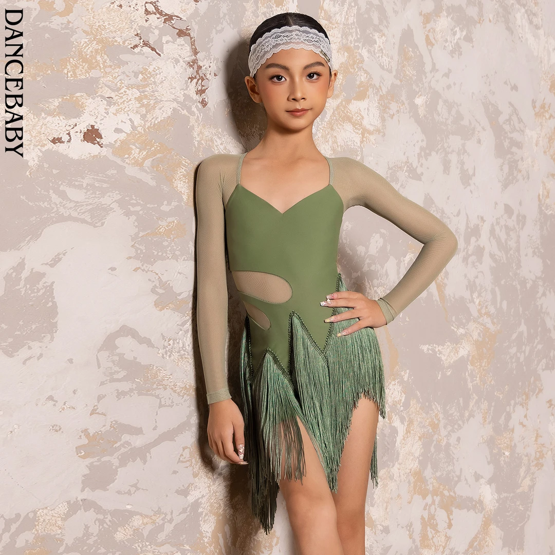 Dancebaby拉丁舞比赛花服高级专业流苏连衣裙2025新款表演服D75