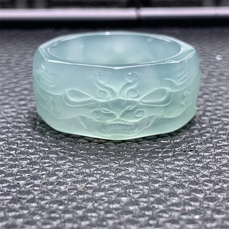 【饕餮】天然翡翠A货宽版饕餮戒圈个性大气扳指玉指环多样性发其一