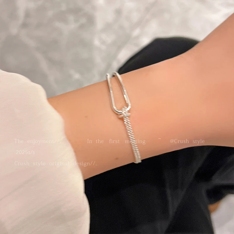 铜合金手链 简约百搭几何圆弧半镯手链女轻奢小众精致高级感手饰