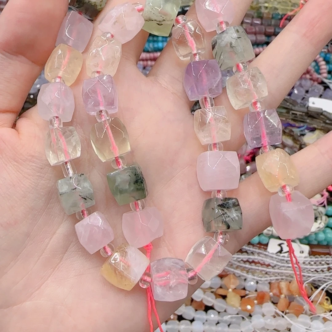 未镶嵌玛瑙/玉髓珠宝半成品多宝水晶切面方糖一条卡十