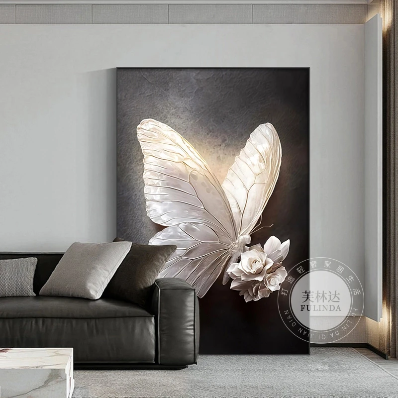 芙林达高级感黑白蝴蝶玄关装饰画现代轻奢客厅沙发背景墙壁画挂画