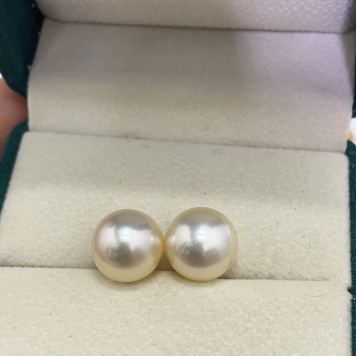 海水珍珠裸珠12.6mm炫彩干枯金对珠