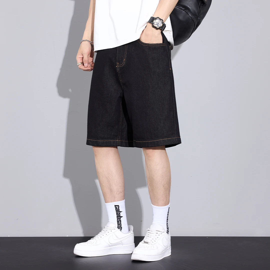 Kuvine夏季莱赛尔轻薄透气牛仔短裤男美式高街潮牌宽松直筒五分裤