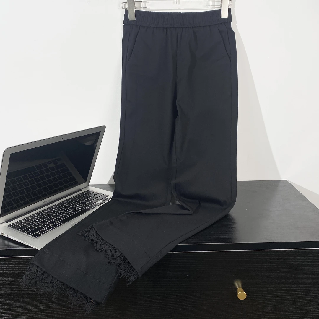 【蕾丝边黑裤，小韩日记】时尚休闲百搭 夏季薄款蕾丝黑色弹力8816