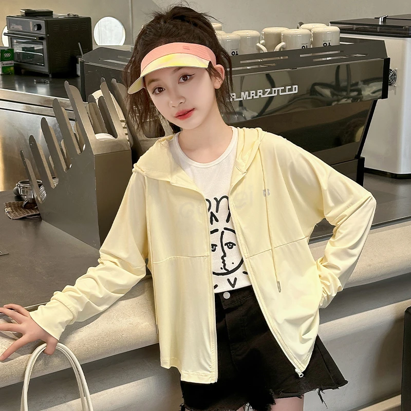 女童防晒衣夏季新款2025儿童防晒服冰丝凉感连帽外套大童防紫外线