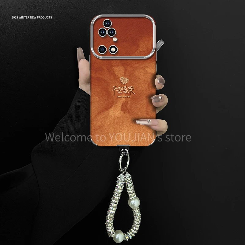 平安喜乐适用于华为p50/p50e/p50pro手机壳电镀大视窗贴皮高颜值