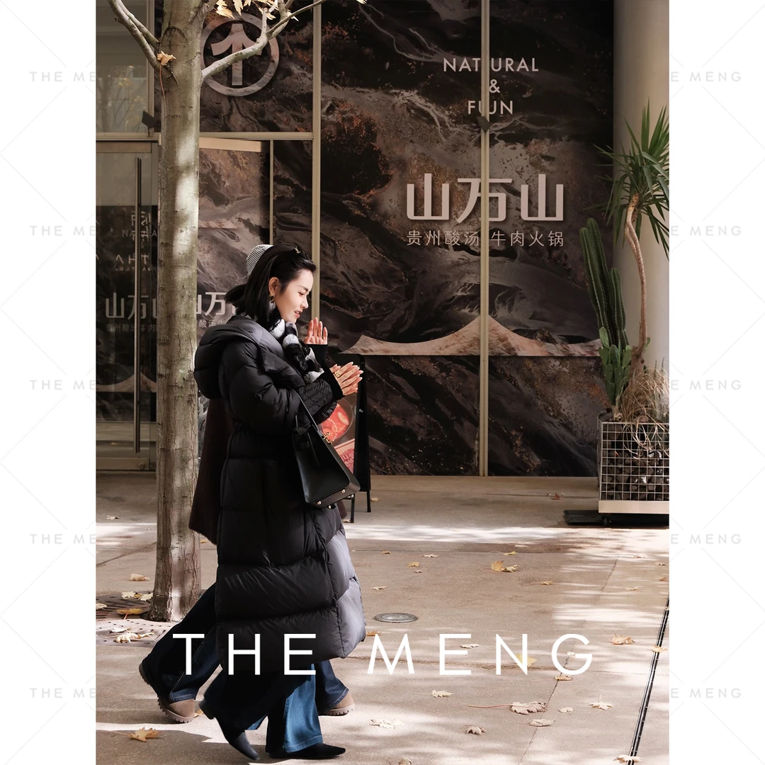 THE MENG【天籁】白鹅绒连帽抽绳收腰中长款羽绒服#M243N0051