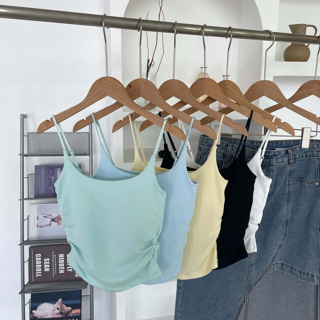 【两件装】SF022新款纯欲甜辣设计褶皱吊带背心女胸垫内搭外穿美背