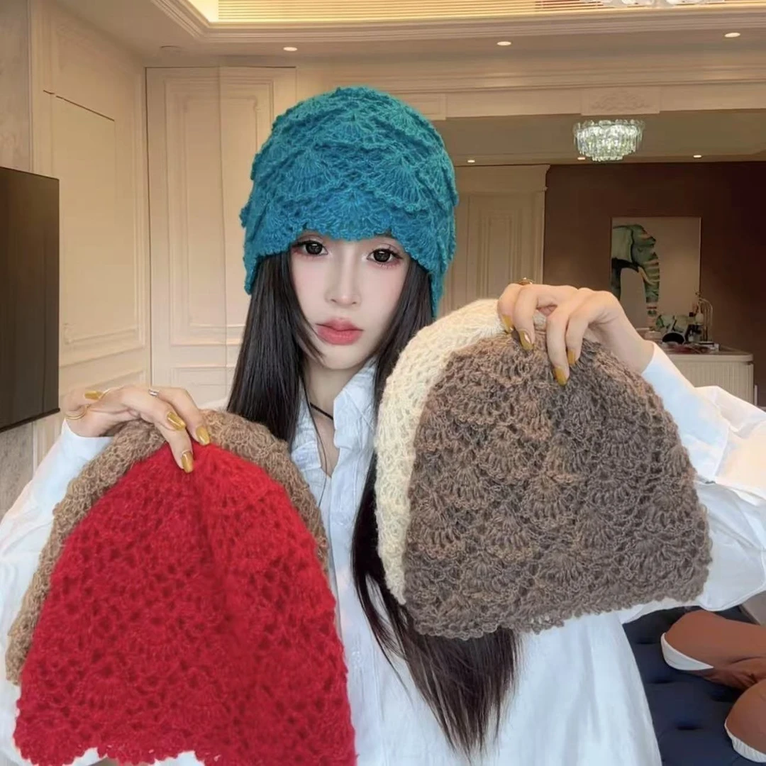 601-800线帽马海毛秋冬加厚保暖百搭修饰脸型显脸小包头帽龙鳞纹