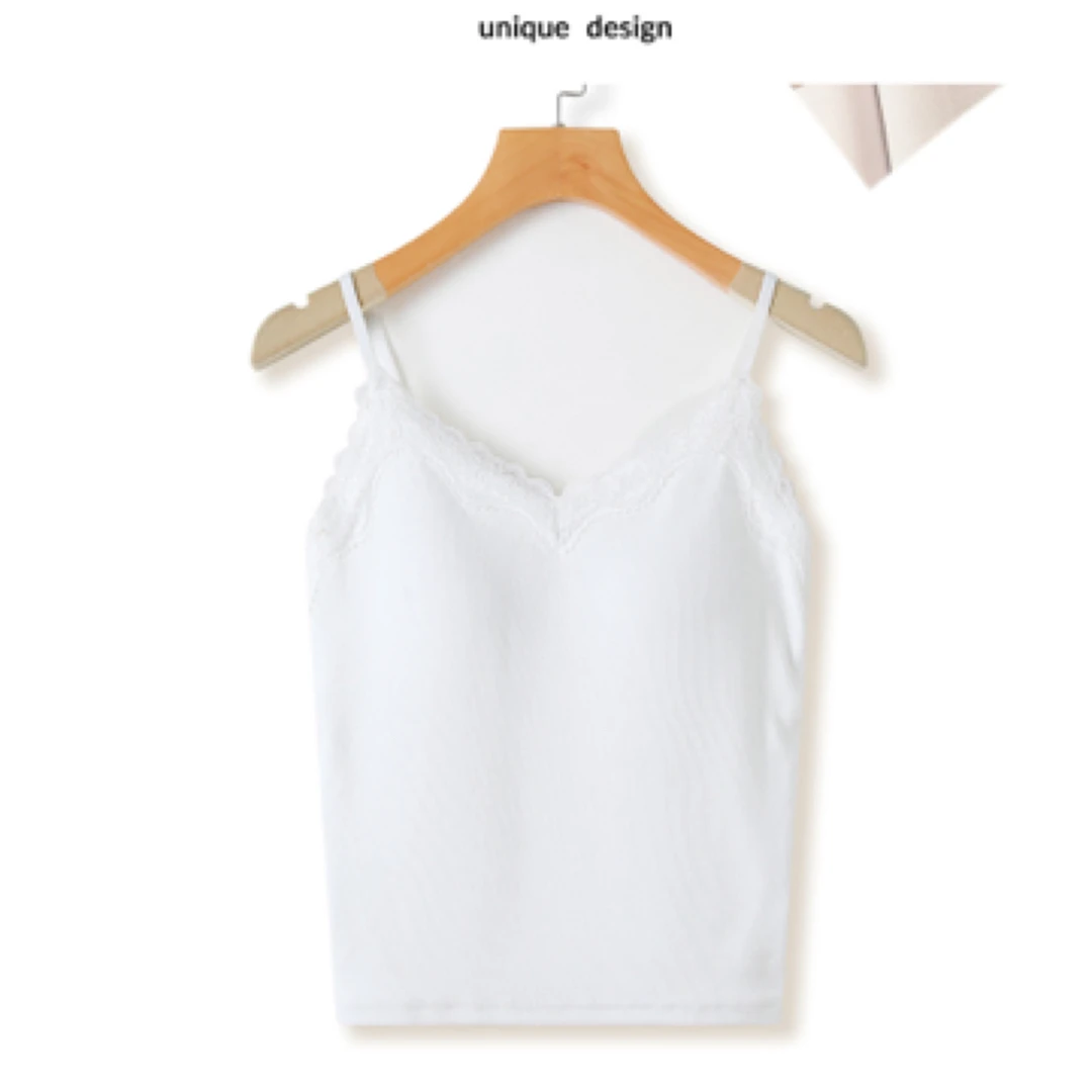 【桑蚕丝背心】春季新款蕾丝时尚亲肤透气百搭乳胶杯垫打底背心2152