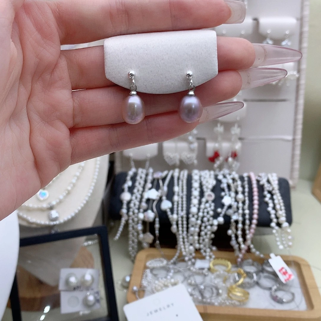 耳饰银S925镶嵌淡水珍珠