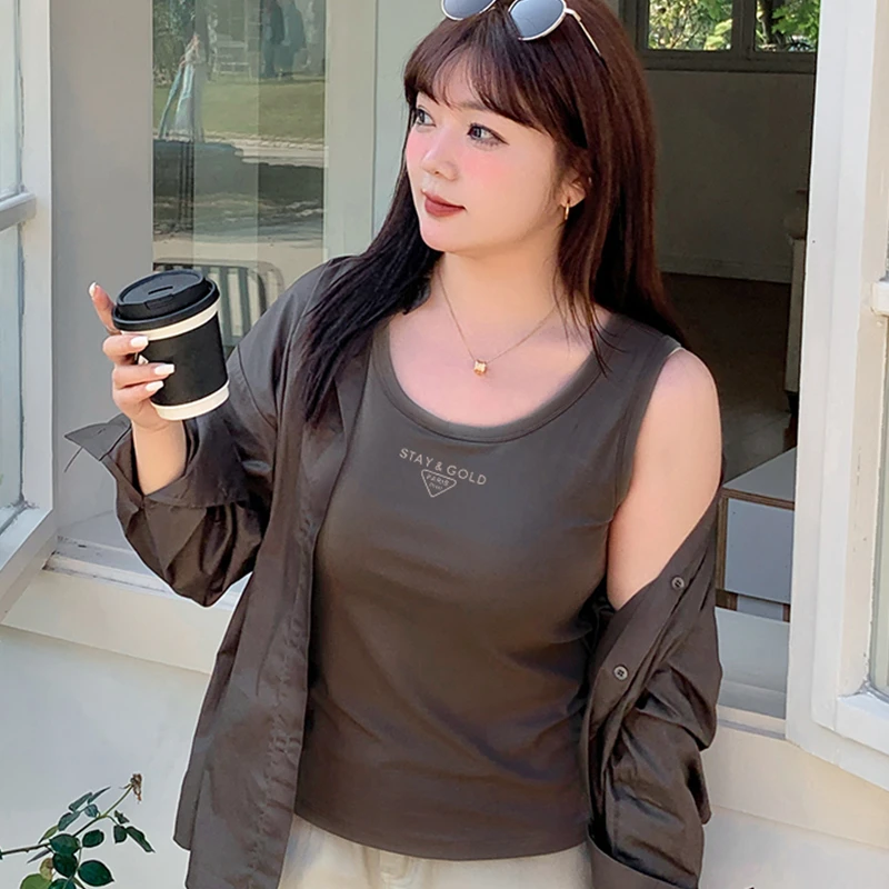 【加肥带胸垫】女士圆领背心纯色吊带休闲加肥加大夏季打底9021