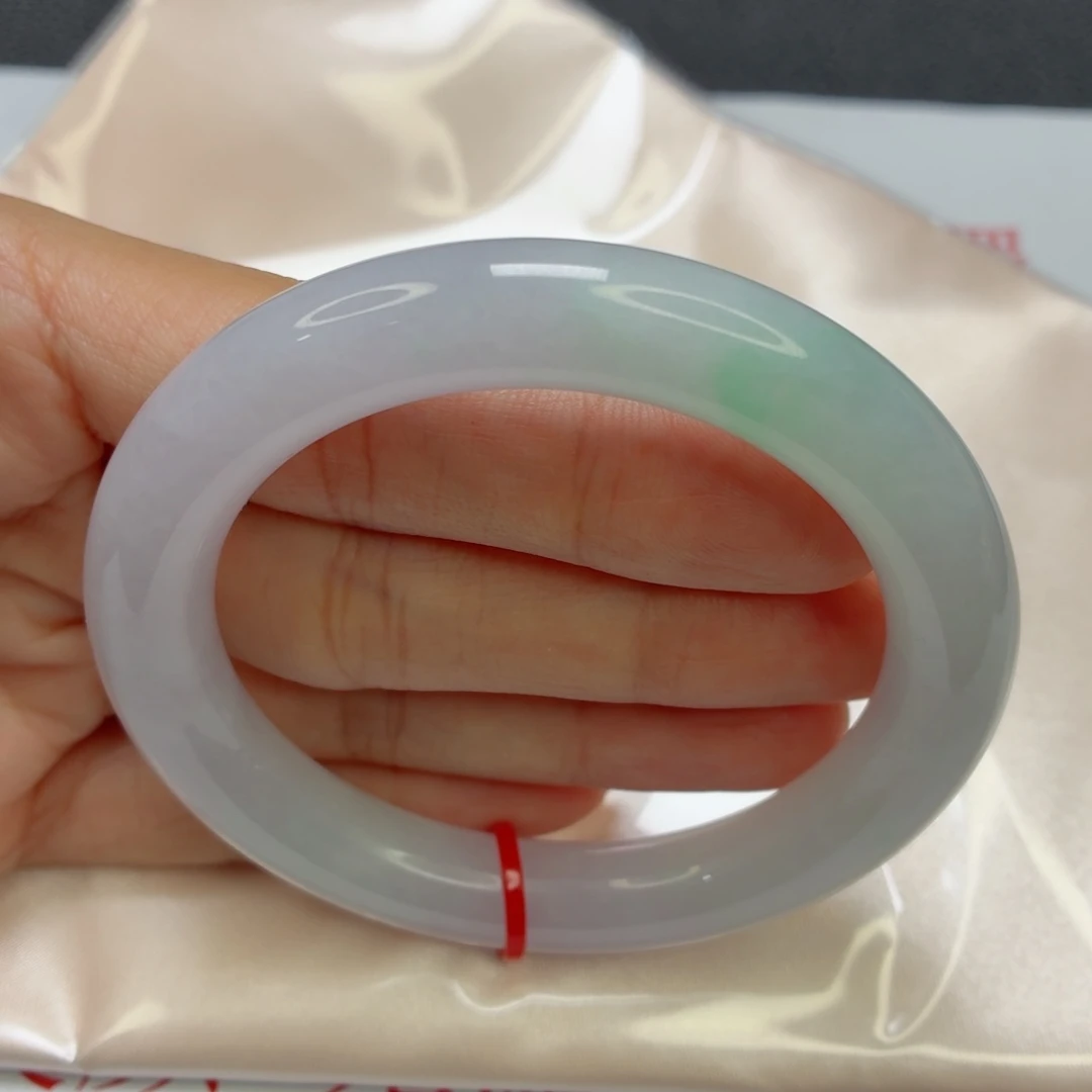 未镶嵌手镯（圆镯）翡翠老坑55圈紫底飘阳绿002瑕疵漏