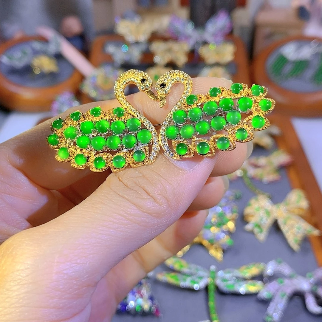 颈饰银S925镶嵌翡翠