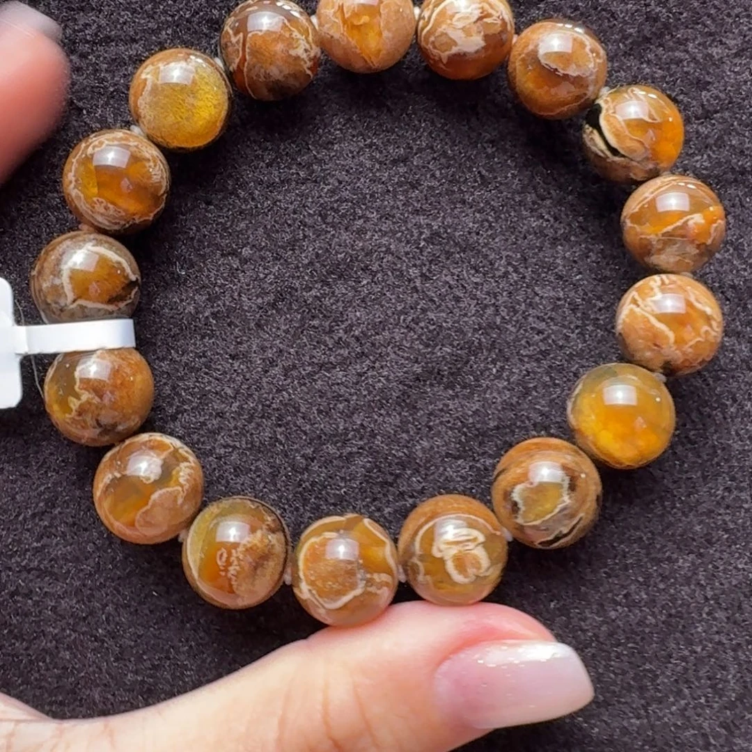琥珀未镶嵌珠宝奇石12mm瓷白妖花橘蜜蛋黄单圈