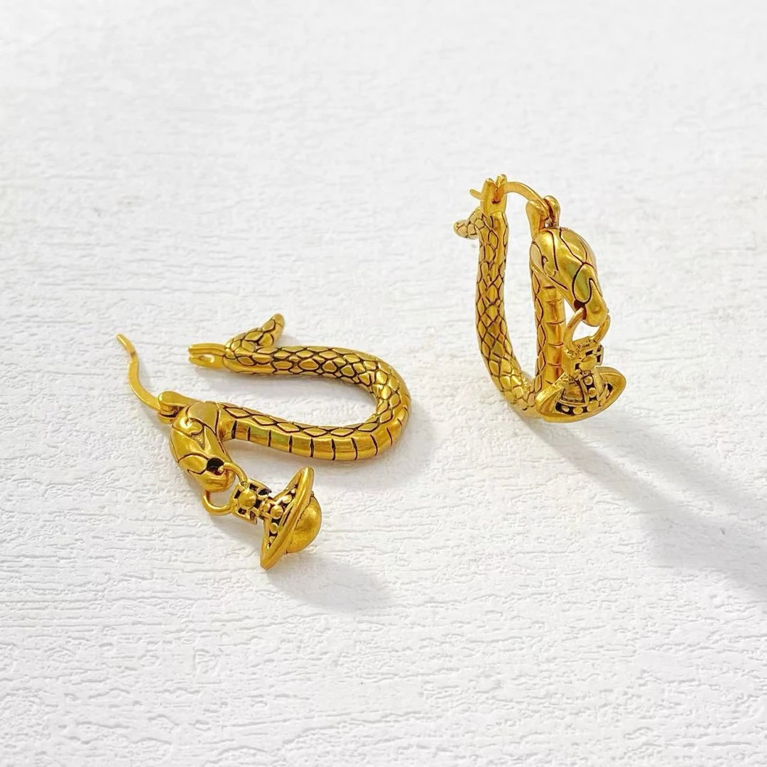 铜合金耳饰 木木（RZ6399） 做旧复古小蛇土星耳环